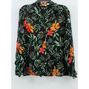 PUTUMAYO Women's Black Green Floral Regular-Fit Button-Up Long Sleeve Shirt SZXL